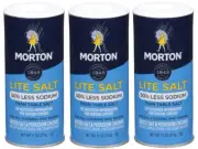 Morton Lite Salt Lower Sodium 11 oz (2 Canisters) 50% Less Mixture Iodized
