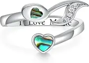 [Feijiesi] Music Ring 925 Sterling Silver Music Note Ring Music Jewelry Gifts for Women Teen Girls Music Lovers, Sterling Silver, abalone shell