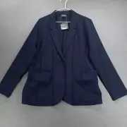 Eddie Bauer Departure Blazer Womens 14 Petite Navy Blue Travel Jacket Pockets