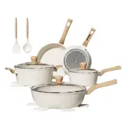 14 Pcs Nonstick Cookware Set, White Granite Pots and Pans, Non-Stick Cooking ...