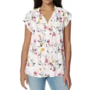 Buffalo David Bitton Women's Woven Floral Printed Blouse V Neck Ivory 2XL NWT