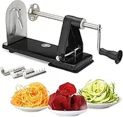 ICO 3-Blade Steel Vegetable Spiralizer Slicer and Curly Fry Cutter, Zoodles Maker with 3 Stainless Steel Interchangeable Blades and 1 Built-in & Non-Slip Technology, Black
