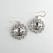 Handmade One of a Kind Sterling Silver Purple Amethyst Dangle Earrings