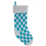TURQUOISE BLUE & WHITE KNIT CHECK CHRISTMAS STOCKING Hobby Lobby
