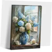 - Blue White Hydrangea Bathroom Wall Art, Rustic 18L" x 12W" Hydrangea04