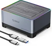 ORICO 2.5 3.5 inch HDD SSD Hard Drive Docking Station USB 3.2 Gen 2 to SATA Aluminum Alloy RGB Offline Clone Dock Duplicator up to 18TB with UASP [Support USB-C and USB-A] (5828C3-C)