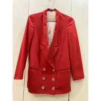在飛比找蝦皮購物優惠-［二手八成新］台灣品牌Vieso紅色硬挺修身雙排釦西裝外套X