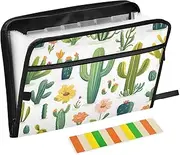 Quteprint 13 Pockets Expanding File Folder with Zipper Closure, Tropical Cactus Flower Accordion File Folder with Sticky Labels, Letter Size A4 Papers Expandable File Document Organizer