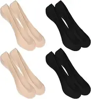 [Ptwola] 4 Pairs Women Low Cut Non-Slip Polyester Thin Liner Socks No Show Invisible Liner Footies Loafer Sock Hidden Boat Socks Summer Lightweight Sock for Flats Heels Business Casual Shoes, Black Skin