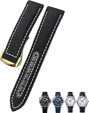[BANDKIT] 19mm 20mm Woven Nylon Watch Strap Black Blue Deployment Buckle Leather Watch Bands For Omega AT150 AQUA TERRA Seamaster Tissot