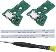 EMSea 2 x Interface Board JDS-055 and 12 Pin Ribbon Cable Compatible with PS4 Pro/Slim Wireless Controller Replacement Charging Port Assembly