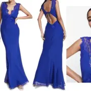 ASOS DESIGN Bias Cut Chiffon Maxi Dress with Applique Lace Blue Size US 8 NWT