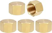 uxcell 5Pcs Brass Compression Cap Fitting Stop Valve Cap 3/8" NPT Hex Thread Pipe Fitting Flare Cap Tubing Ends Sealing Cap for Air Conditioner, Water, Air, Gas Line (Gold Tone)