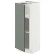 METOD base cabinet with shelves, white/Nickebo matt grey-green, 30x37x80 cm