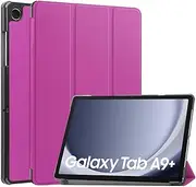 [SATURCASE] Case for Samsung Galaxy Tab A9 Plus / A9+ 11 inch SM-X210 X216 X218, PU Leather Flip Foldable Folio Stand Slim Light Auto Wake Up/Sleep Protective Tablet Cover (Purple)