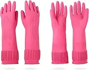 DABOGOSA Mamison 2 Pairs Reusable Waterproof Household Dishwashing Cleaning Rubber Gloves, Non-Slip Kitchen Glove