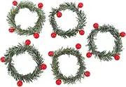 OKJHFD 12Pcs Xmas Candle Rings Mini Wreaths Bulk for Pillars Tapers Artificial Berry with Grass Holiday Table Decorations