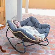 [SWITTE] Outdoor Rocking Egg Chair, Indoor Papasan, Rattan Wicker Lounge, Modern Royal for Bedroom, Living Room, Porch, Garden, Lawn - Dark Grey