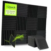 12 Pack Sound Proof Foam Panels for Walls 12 PACK Black without Adhesive - 1"