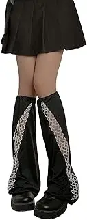 [Oxtxuzdm] Womens Aesthetic Fishnet Mesh Patchwork Leg Warmers Long Socks Punk Japanese Streetwear Baggy Flared Boot Covers