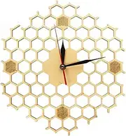 Wooden Wall Clock, Hexagonal Hollow Honeycomb Wall Decoration Wall Clock Silent and No Ticking Sound, Modern Simple Style for Indoor and Outdoor Garden Living Room Decorations