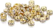 200PCS Rondelle Spacer Beads 4MM Gold Plated Round Crystal Rhinestone Loose Beads for Jewelry Making Necklaces Bracelets Earrings DIY (Gold, 4MM)