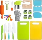 24Pcs Kids Knife Set,Toddler Knife Set,Kids Cooking Sets RealInclude Toddler Knifes,Crinkle, Fruit Cutter, Y Peeler, Cutting Board,Rolling Pin