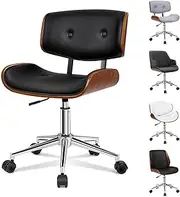 ALFORDSON Home Office Chair Wooden Swivel Executive Computer Chair Leather Home Desk Chair Height Adjustable Armchair Kids Adults Task Chair in Mid Back Black Study Living Room