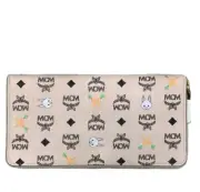 $340 MCM Beige Visetos Coated Canvas Zip Around Rabbit Wallet myl9sxl67ig001