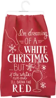 Primitives by Kathy Dreaming Of A White Christmas Red Wine Towel