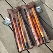 Set Of 2 Take A Hike Wooden Walking Sticks with Compass Pouch Hiking Pole NEW