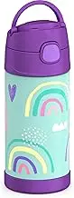 THERMOS FUNTAINER 12 Ounce Stainless Steel Vacuum Insulated Kids Straw Bottle, Rainbows