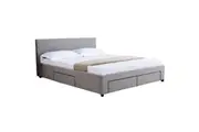 Design Square Fabric Double Bed Frame Headboard With Storage Drawers - Grey