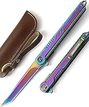 DRACHENADER Tanto Folding Knife for Women and Men, Rainbow Color Slim Gentleman's Tanto Balde Pocket Knife Small Mini Edc Knife for Keychain