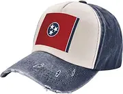 [YANYU] Tennessee State Flag Print Fashion Washed Distressed Baseball Cap Vintage Adjustable Hat with Classic Brim, Navy Blue, One Size