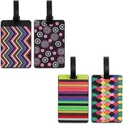 [Yitexin] 4Pcs Colorful Waterproof Rubber Luggage Tag with Name ID Card and Strap, Luggage Label, Baggage Tag Label, Bag Tag for Suitcase, Travel Tags for Identification (Style A)