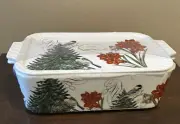 Grace's Pantry 3 in 1 Christmas Tree Baker Casserole w/ Lid Amaryllis Chickadee