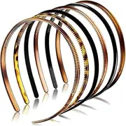 6 Pieces Headband, Multi-Color Hair Bands with Teeth Comb, Skinny Hair Accessories for Women Men, and Girls (8mm Wide)