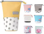 Stand up Pencil Holder Telescopic Pencil Case Transformer Pen Box Cartoon Cute Stationery Pouch Bag(grid)