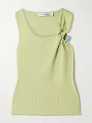 [Christopher Esber] Christopher Esber - Embellished Ribbed-knit Tank - Sage green - UK 6 UK 6 Green