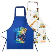 2 Pack Kids Apron for Boys Girls for Cooking, Waterproof Art Dinosaur+car