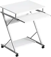 Artiss Computer Desk 60cm White Particle Board Z Shape Steel Frame Office Laptop Desks Study Student Table, Home Furniture for Room, Portable with Wheels Keyboard Tray Bottom Shelf