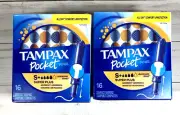 Tampax Pearl Super Plus Tampons Pocket Compact Size 16 Count (2 Boxes) Unscented
