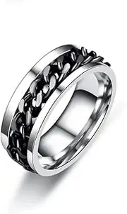 [Sctorikykt] UnisexAnxiety Spinner Rings Mens Womens Fidget Rotating Ring Silver Stainless Steel - Silver Rotating Anxiety Relief Band - Comfort Fit Design