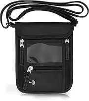 [WALNEW] Passport Holder Neck Pouch Travel Wallet, RFID Blocking Travel Document Holder with Adjustable Neck Strap for Women & Men (Black)