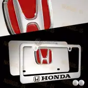 For HONDA ACCORD CIVIC Stainless Steel License Plate Frame + Caps - Front & Back