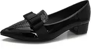 [qibusleen] Womens Comfortable Patent Leather Chunky Loafer Pumps with Bow Pointed Closed Toe Penny Loafers 1 Inch Low Block Heeled Loafers Shoes for Women Party Business