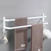 Towel Rack Wall Mounted White Multi-Layer Towel Bar with Hooks Space Aluminum Towel Stands for Bathroom Hotel Kitchen 2 Layer 60cm