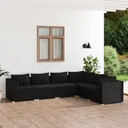 Patio Furniture Sets 6 Piece Garden Lounge Set with Cushions Poly Rattan Black