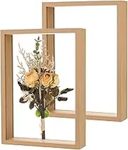 uxcell 2-Pack Dried Flower Frame, 8 x 12 Inch Double Acrylic Wooden Dried Flower Photo Floating Frame for Tabletop/DIY/Handicrafts [Wood Color]